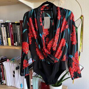 NEW Zara Black Floral Satin Wrap Bodysuit (with tags)